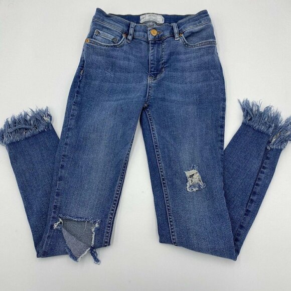 Free People Sz 25x26 Ripped Fray Raw Hem Skinny Jeans - Picture 1 of 8